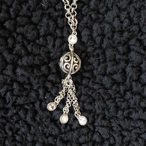 Brighton silver and rhinestone drop necklace, with tassels!